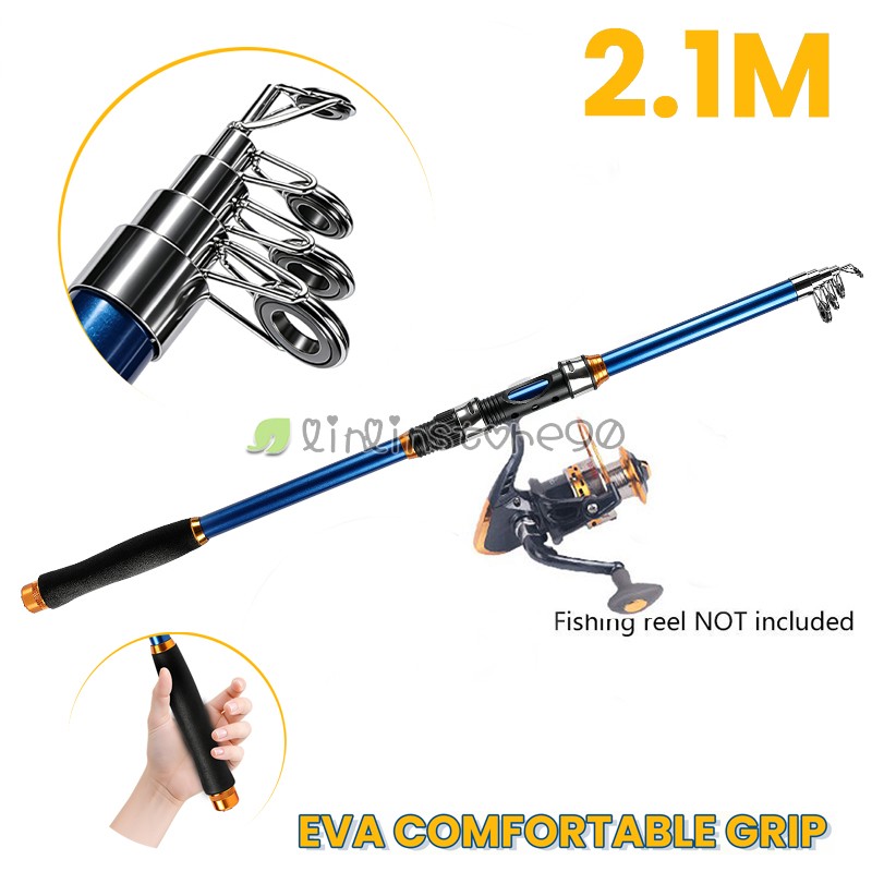 2.1M/6.9ft Caña de pescar portátil telescópica de fibra de carbono Barra resorte