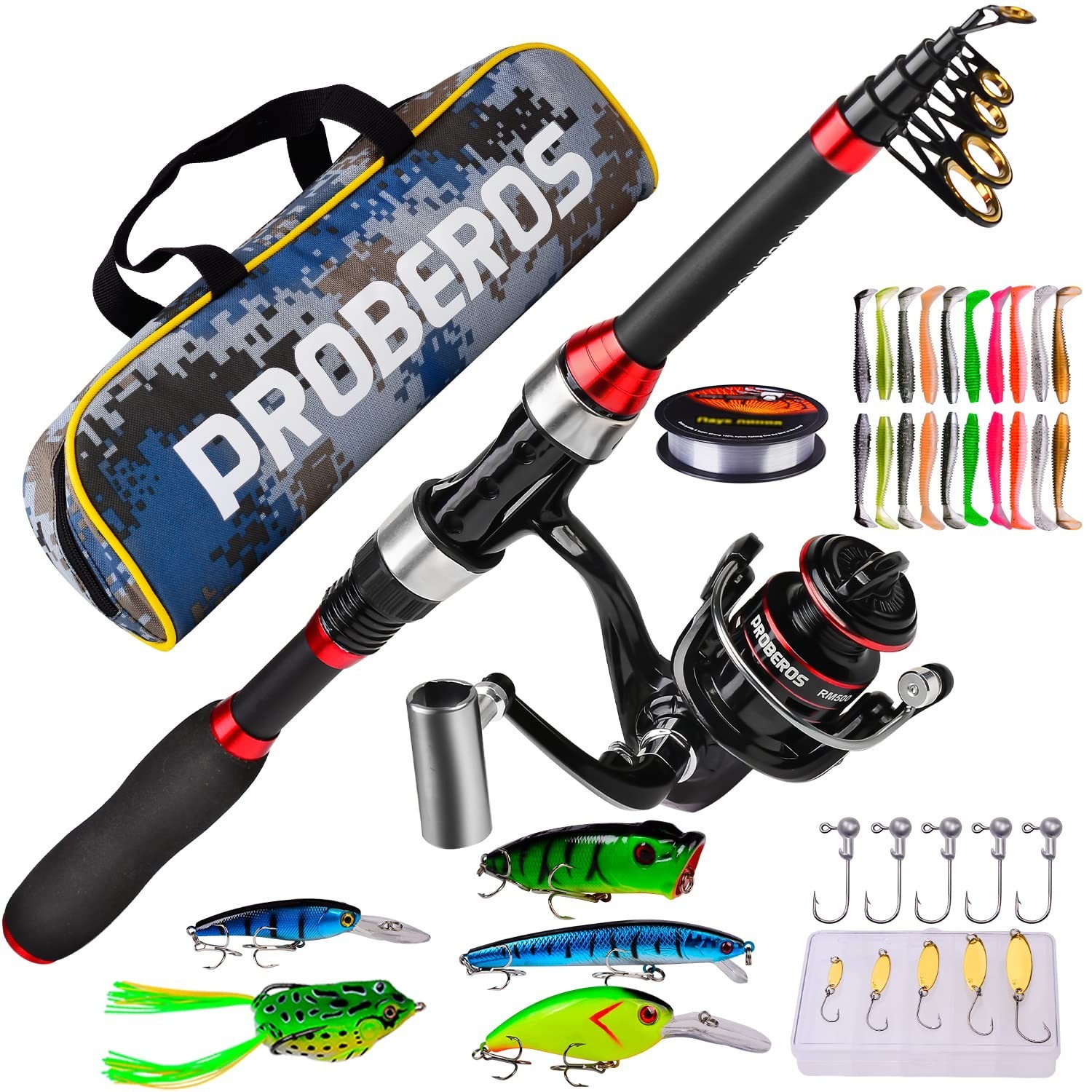 PROBEROS Kids Fishing Pole – Portable Telescopic Fishing Rod and Reel Combo K…