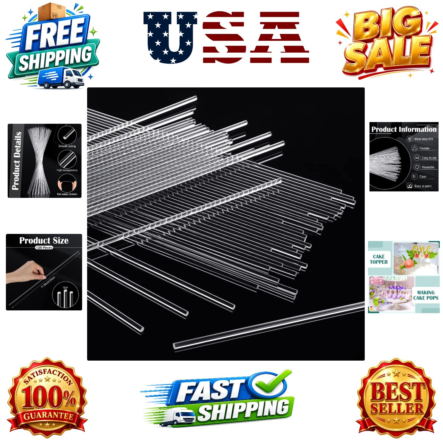 120 Pcs 12 Inch Rods 3 mm Plant Stakes Acrylic Dowel Rods Plant Support Stake…
