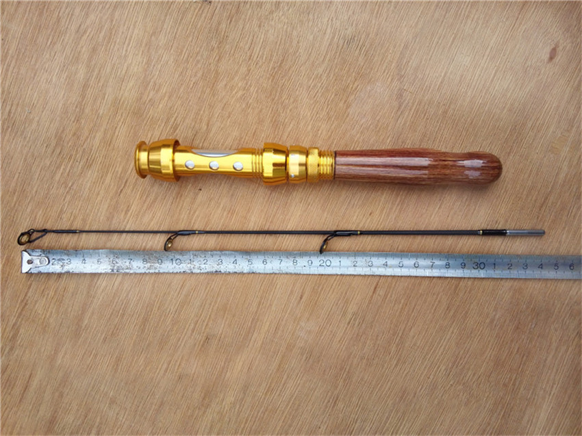 57cm Portable MH 2 section Ice Fishing Rod Combos set vintage wooden handle