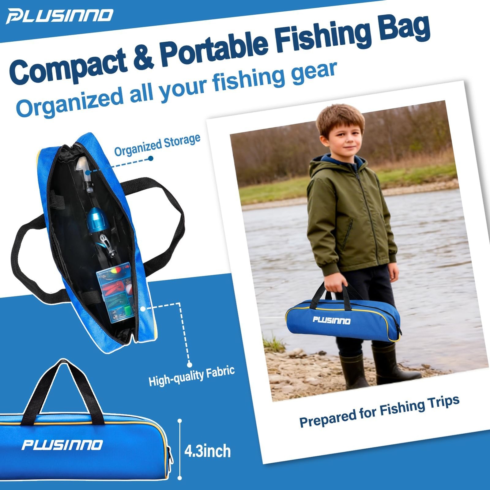 PLUSINNO Kids Fishing Pole with Spincast Reel Telescopic 5FT / 1.5M, Blue