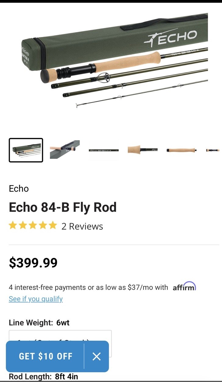 Echo 84-B Fly Fishing Rod 8’4” 6-Weight