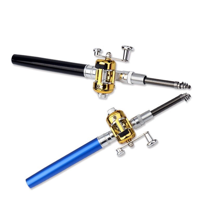 Mini Portable Pocket Fish Pen Shape Aluminum Alloy Fishing Rod Pole Reel NEW