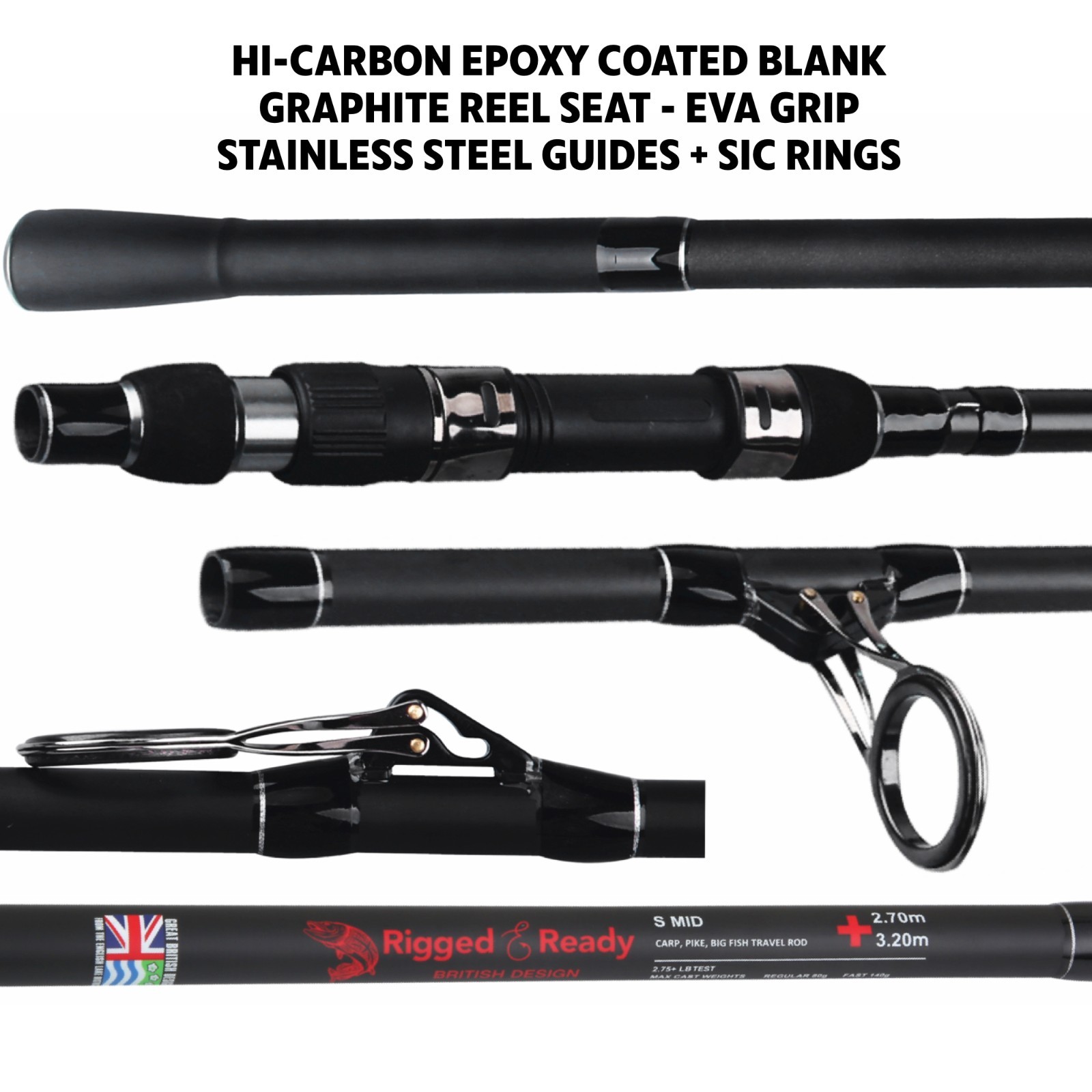 S MID Strong Predator Carp Travel Fishing Rod & Case 10.5′ Light-Sea,freshwater