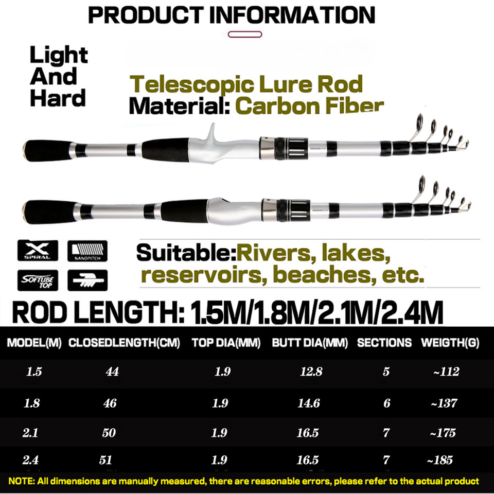 Hard Telescopic Fishing Rod Long Casting Pole Carbon Fiber 1.5m-2.4m Fast Pole